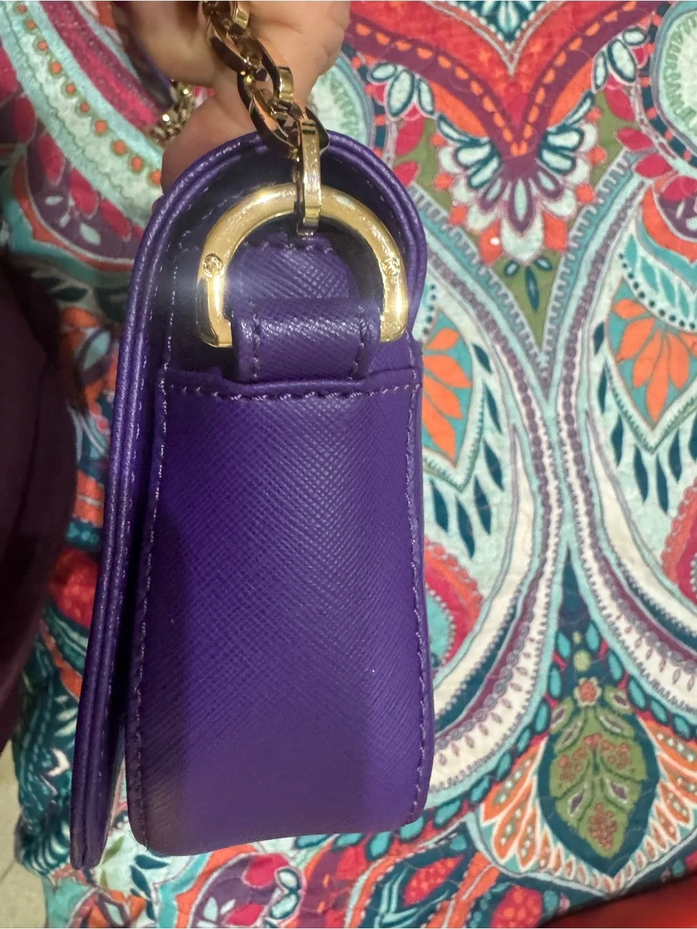Tory Burch Purple Saffiano Leather Chain Strap Crossbody